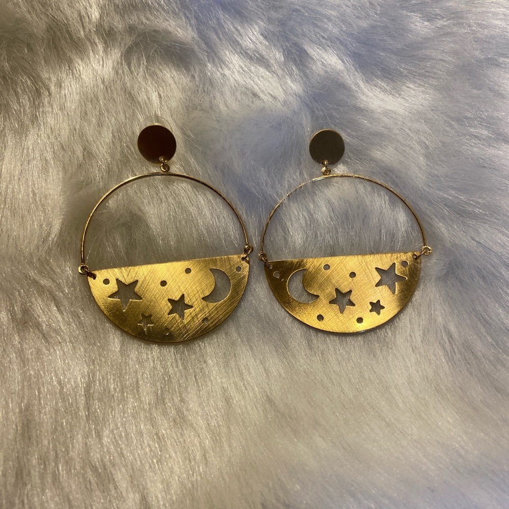 Moon stars gold hoop earrings